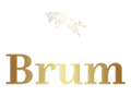 Brum logo with golden branch design.