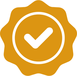 Orange clock icon with checkmark symbol.