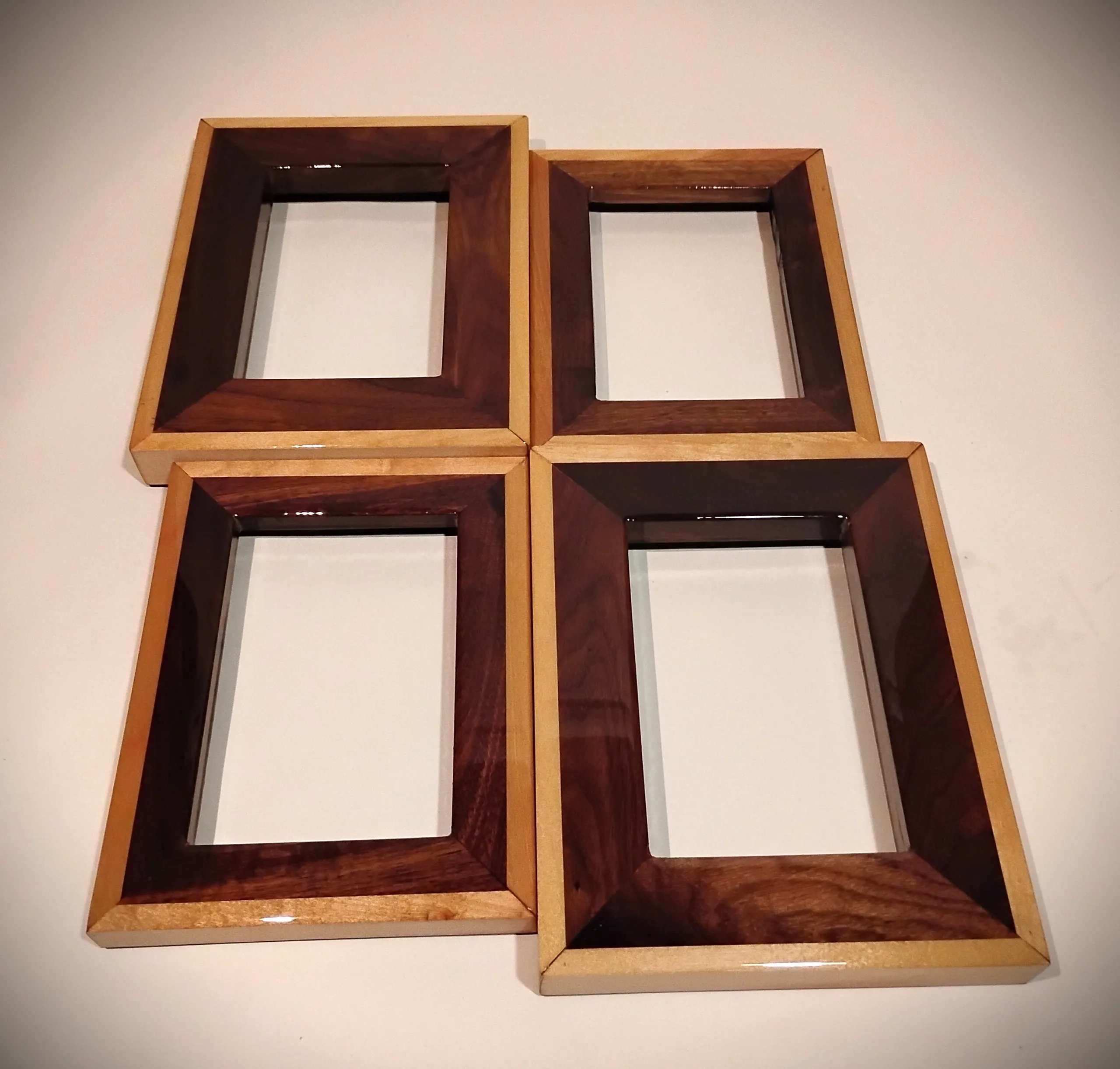MapleWalnutBoxFramesOffsetQuadtych